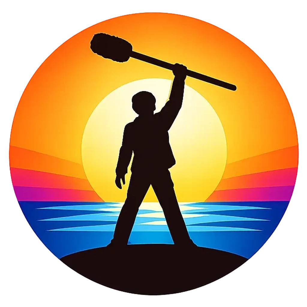 Staycation Sound logo mark: a boom operator silhouetted against a sunset